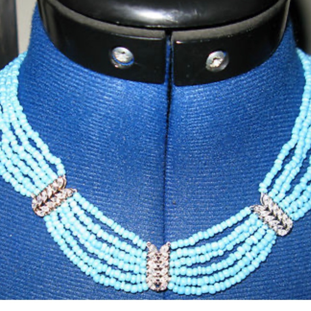 VINTAGE MIB SUZANNE SOMERS 17" SIM TURQUOISE W/ .925 STERLING CZ SPACER NECKLACE